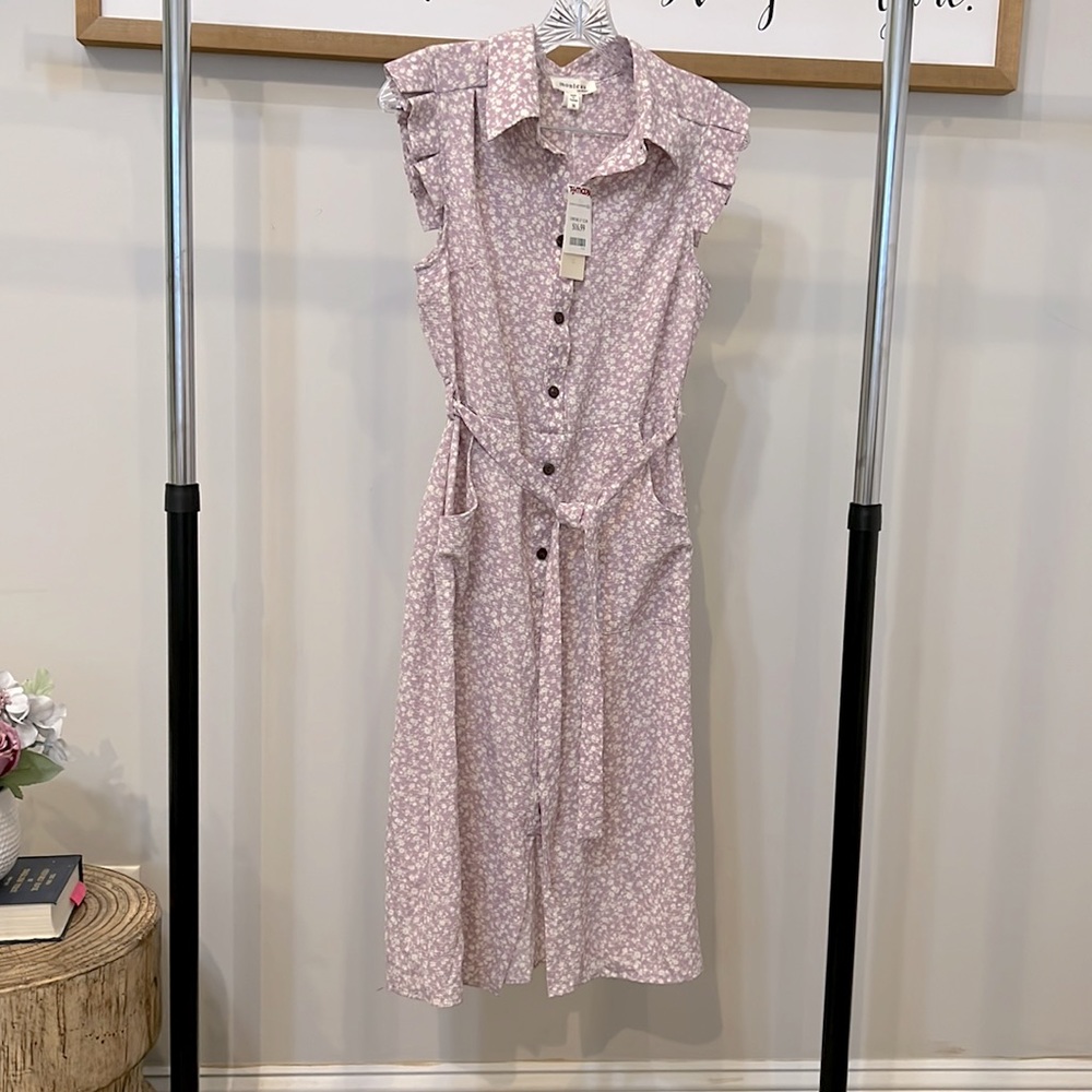 Monteau Collared Floral Midi Front Tie Dress